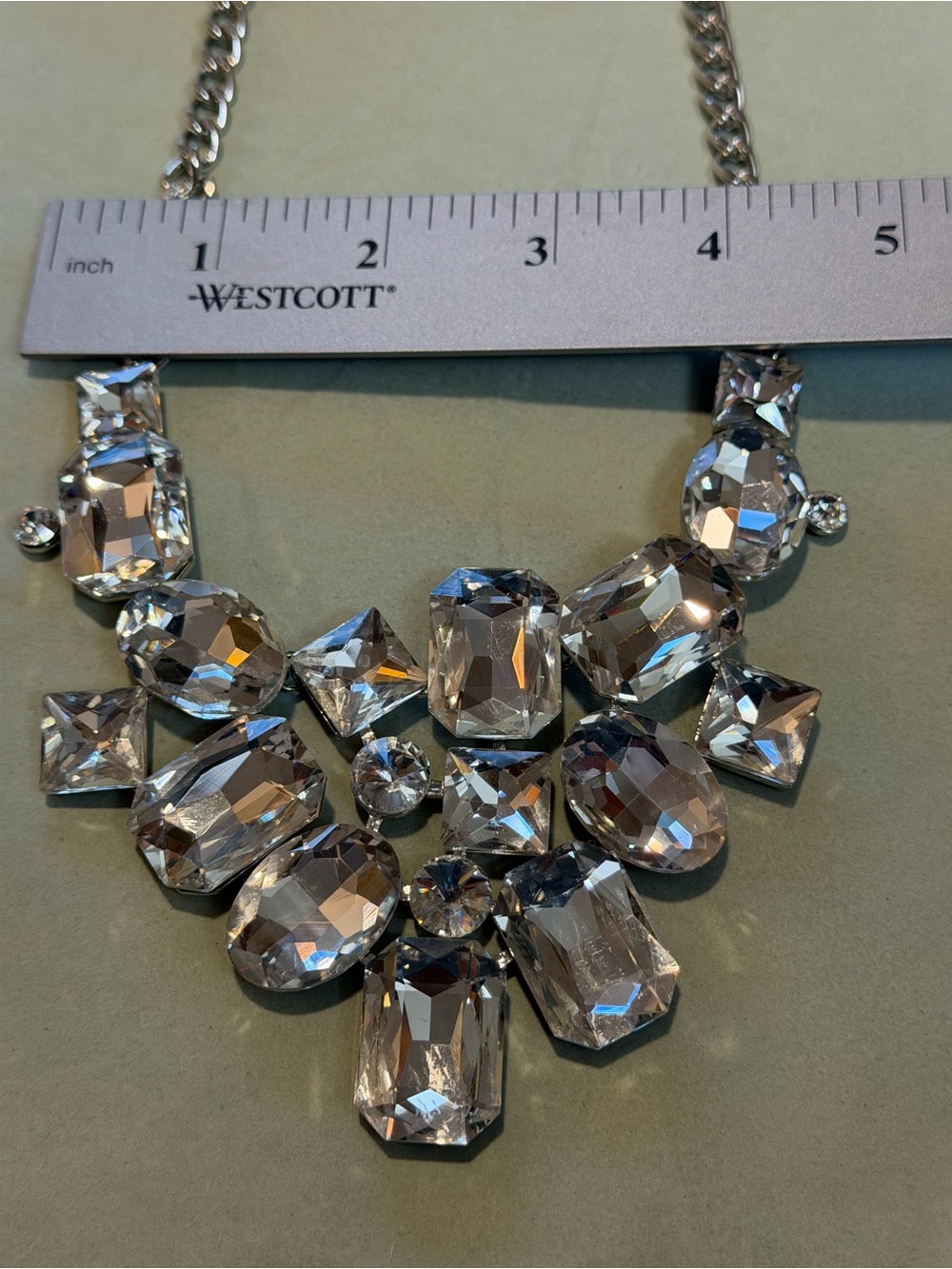 Oversized Clear Crystal Statement Necklace | Chunky Rhinestone Bib Necklace - Picture 5 of 6
